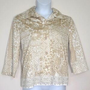 Draper’s & Damon’s Beige White Floral Jacket 3/4 Sleeve Button Lined Size 12